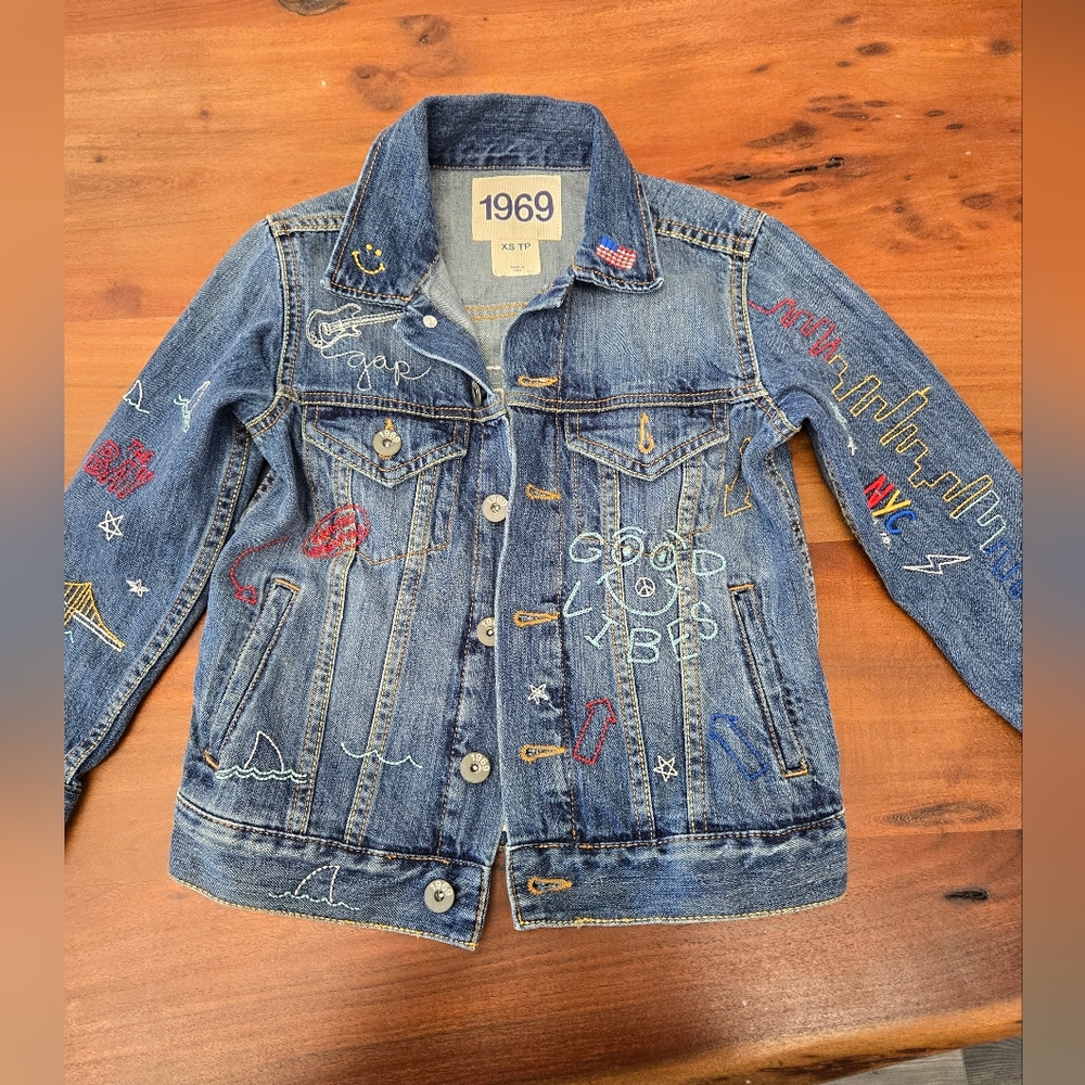 GAP Kids Embroidered Denim Jacket - Blue